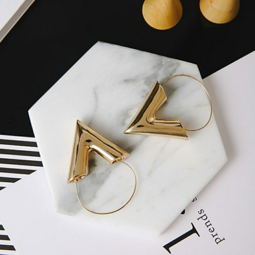 Gold V Shaped Earrings - Picture 2 of 8